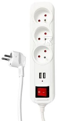 Power strip with switch, 3 sockets, 2 x - FMP3115U