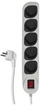 Protective strip with switch, 5 sockets, white / gray, 3 m