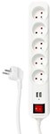 Protective strip with switch, 5 sockets, 2 x USB, white, 1.5 m