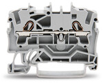 Złączka 2-przewodowa przelotowa 2,5 mm do zastosowań Ex e II opis z boku i na środku na szynę TS 35 x 15 i 35 x 7,5 Push-in CAGE CLAMP 2,50 mm szara