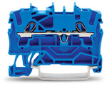 Złączka 2-przewodowa przelotowa 2,5 mm do zastosowań Ex e II oraz Ex i opis z boku i na środku na szynę TS 35 x 15 i 35 x 7,5 Push-in CAGE CLAMP 2,50 mm niebieski