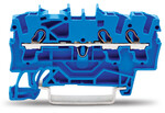 Złączka 3-przewodowa przelotowa 2,5 mm do zastosowań Ex e II oraz Ex i opis z boku i na środku na szynę TS 35 x 15 i 35 x 7,5 Push-in CAGE CLAMP 2,50 mm niebieski