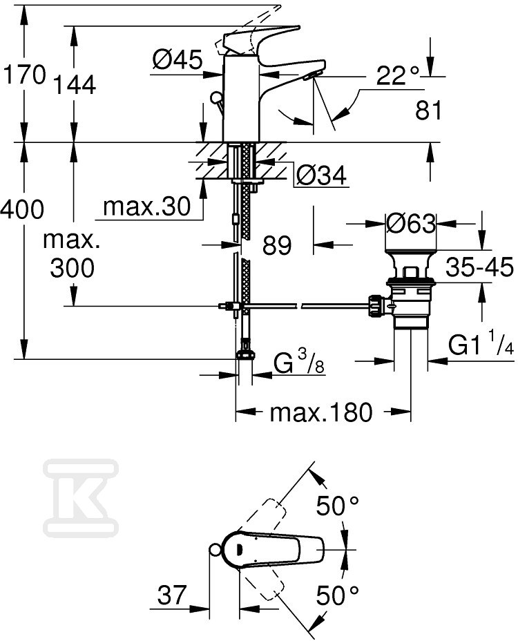 Bateria umywalkowa Grohe BauFlow OHM - 23751000