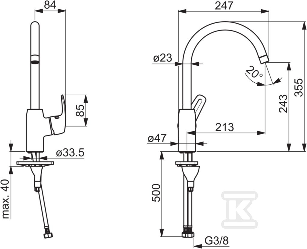 Bateria zlewozmywakowa Oras Safira, - 1028F