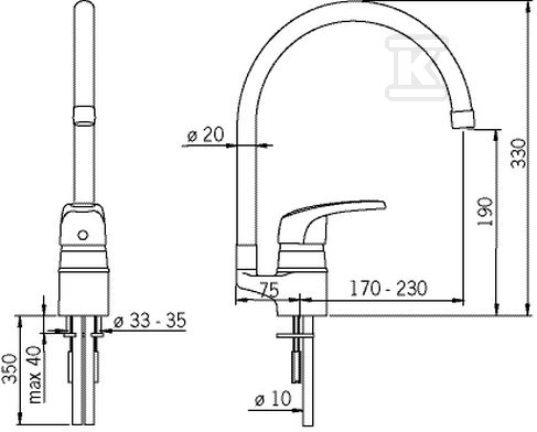 Bateria zlewozmywakowa Safira z wysoką, - 1038