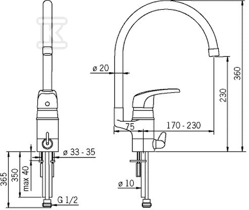 Bateria zlewozmywakowa Safira z wysoką - 1039