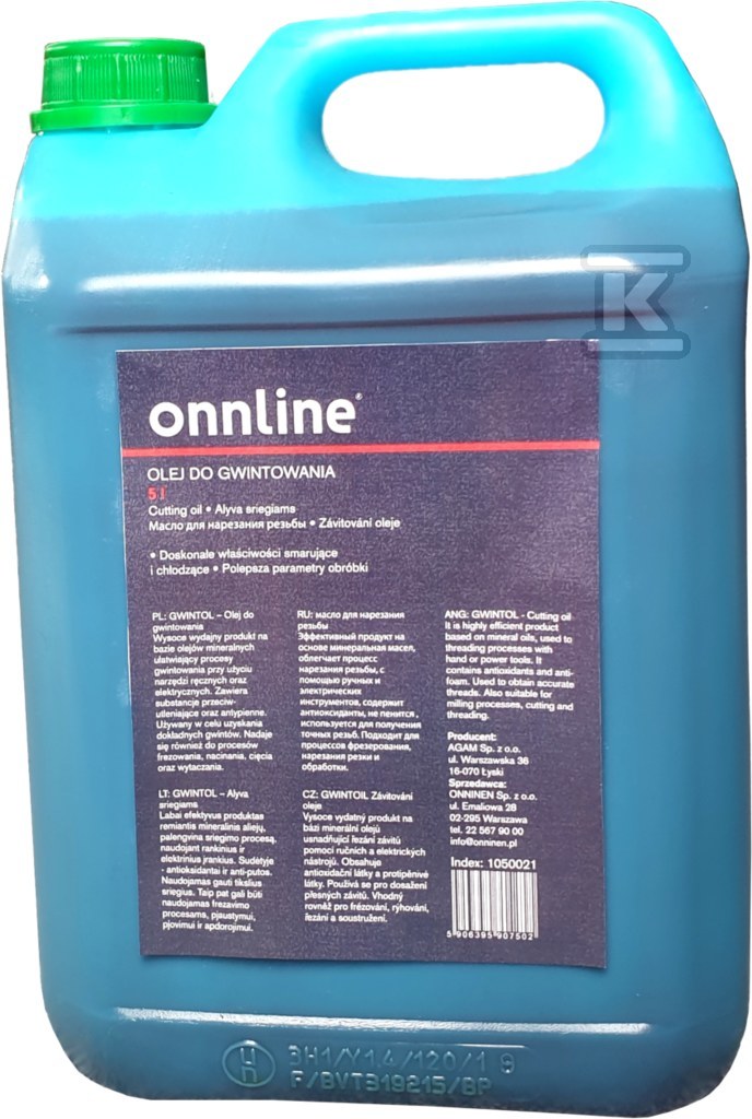 Onnline threading oil in a 5L canister - 1050021