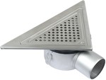 Adjustable bathroom inlet body with a grate (to be purchased siphon 502.050.110 and optional filter 502.000.000 S) TRIO, triangular grate, horizontal outlet, Ø 75 MM, for installation along the wall