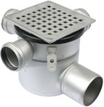 Adjustable body of the bathroom inlet with a grate (to be purchased siphon 502.050.110 and optional filter 502.000.000 S) square grate 145 x 145 horizontal outflow Ø75 MM, 3 side inlets fi 50