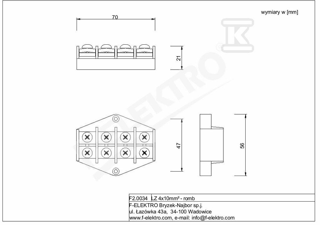 Listwa zaciskowa LZ 4x10 mm2 - romb - .F2.0034.
