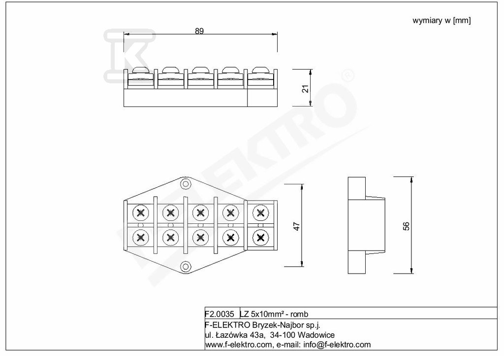 Listwa zaciskowa LZ 5x10 mm2 - romb - .F2.0035.