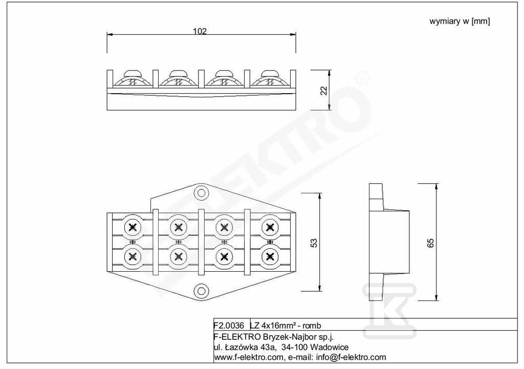 Listwa zaciskowa LZ 4x16 mm2 - romb - .F2.0036.