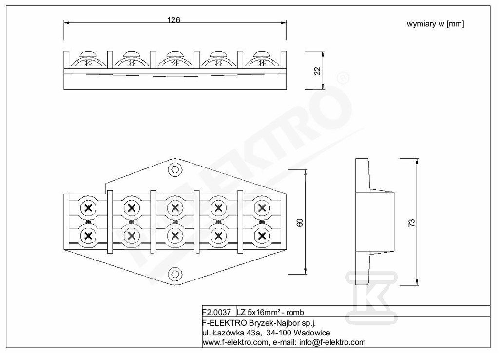 Listwa zaciskowa LZ 5x16 mm2 - romb - .F2.0037.