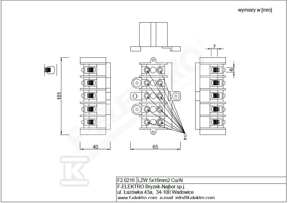 Listwa zaciskowa LZW 5x16mm2 Cu/Al. - F2.0216