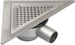 Adjustable body of the bathroom inlet with a grate (to be purchased siphon 502.050.110 and optional filter 502.000.000 S) TRIO, triangular grate, horizontal outlet, low model Ø 50 MM