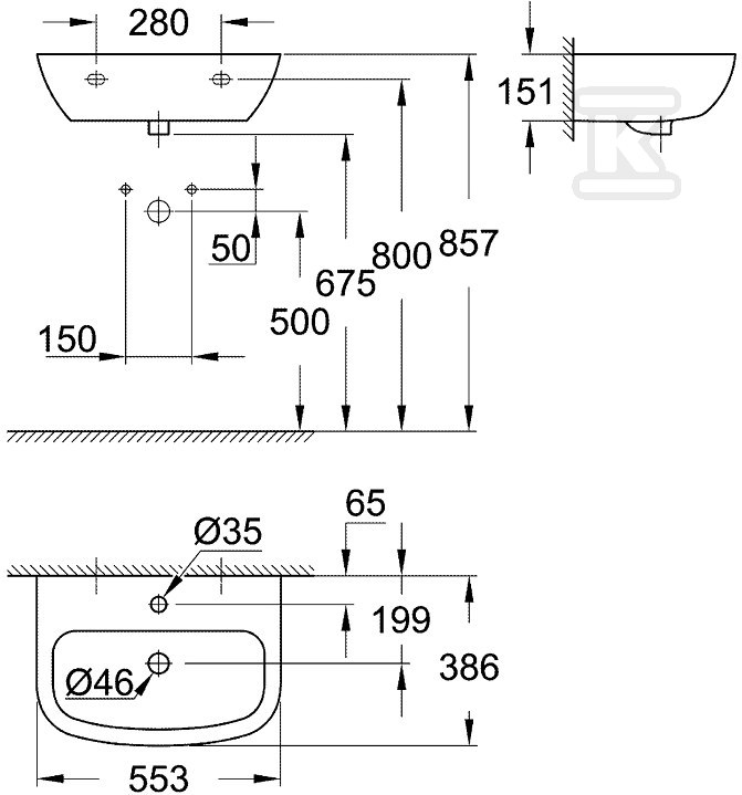 Umywalka Bau wisząca 55cm - 39440000