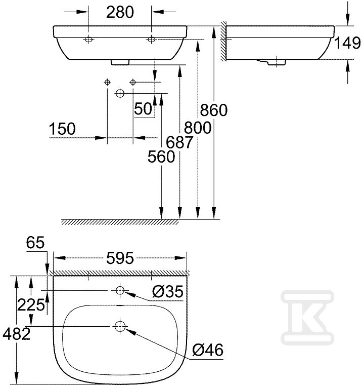 Umywalka Grohe Ceramics wisząca 60 cm - 39335000