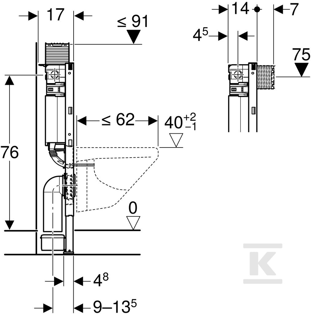 Duofix-Gestell für Omega-WC 12 cm, H82 - 111.003.00.1