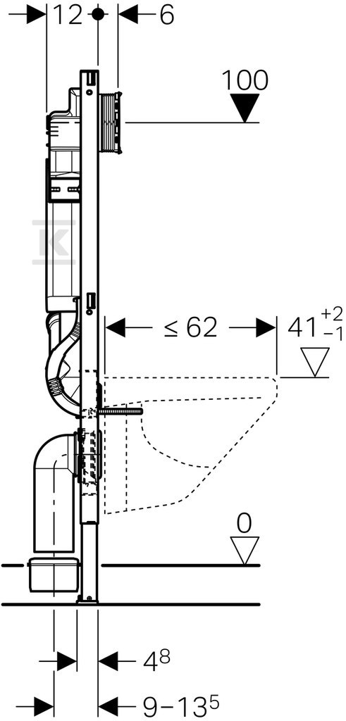 Cadru WC Duofix cu extracție laterală, - 111.364.00.5