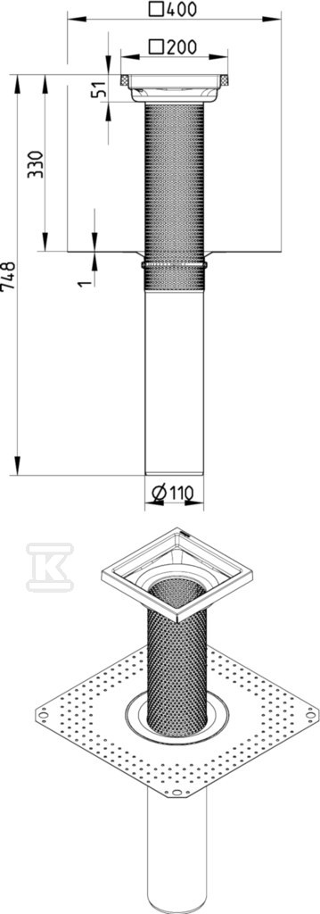 Gravity roof drain Ø110 mm with a - 401.170.110