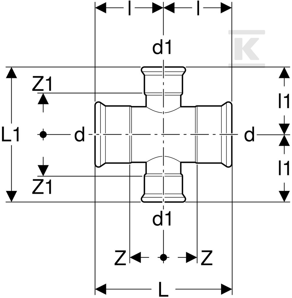 Cross-connector Geberit Mapress C-Steel - 21133