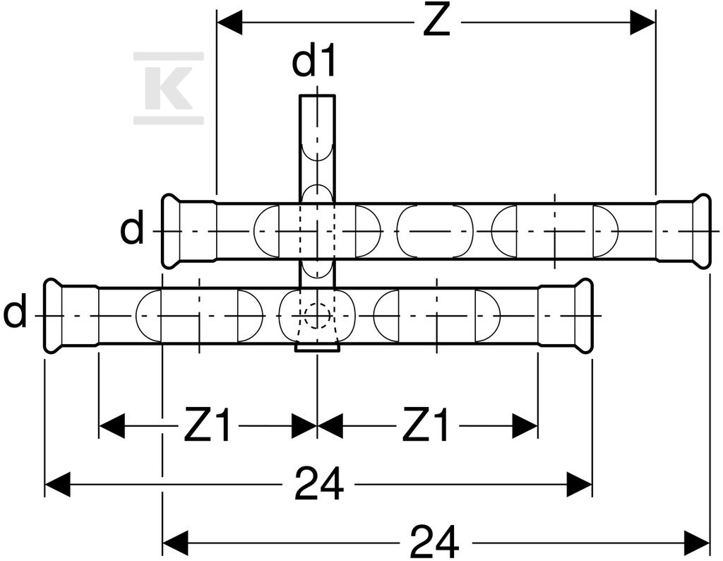 Cross tee Geberit Mapress C-Stahl R-HE - 23602