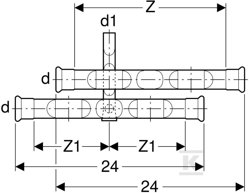 Cross tee Geberit Mapress C-Stahl R-HE - 23603