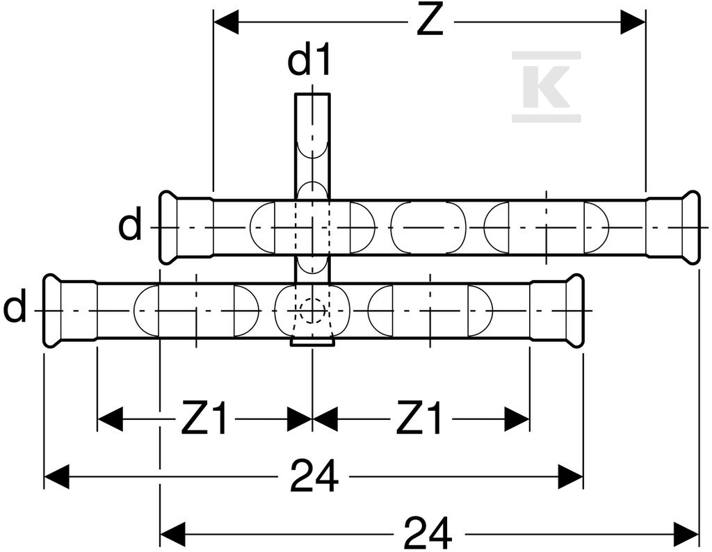 Cross tee Geberit Mapress C-Stahl R-HE - 23604