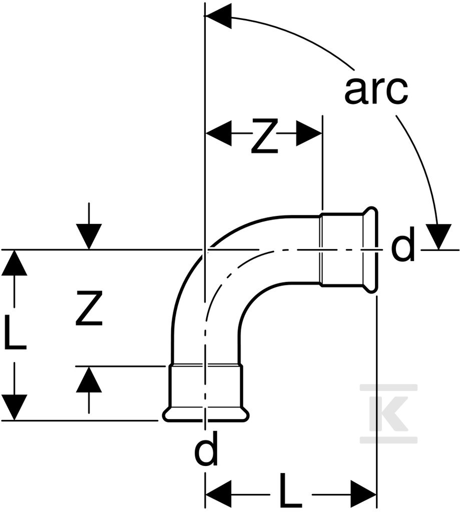 Коліно Geberit Mapress Edelstahl 90 ° - 30102