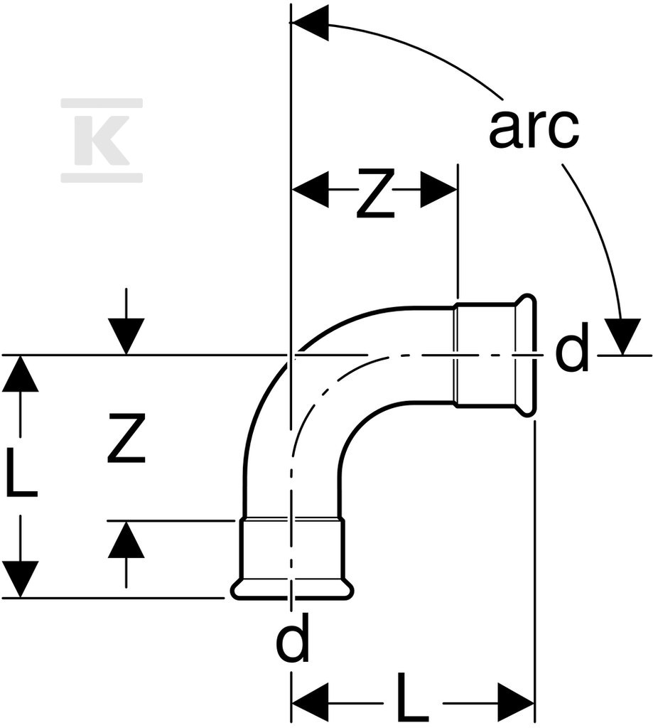 Коліно Geberit Mapress Edelstahl 90 ° - 30105