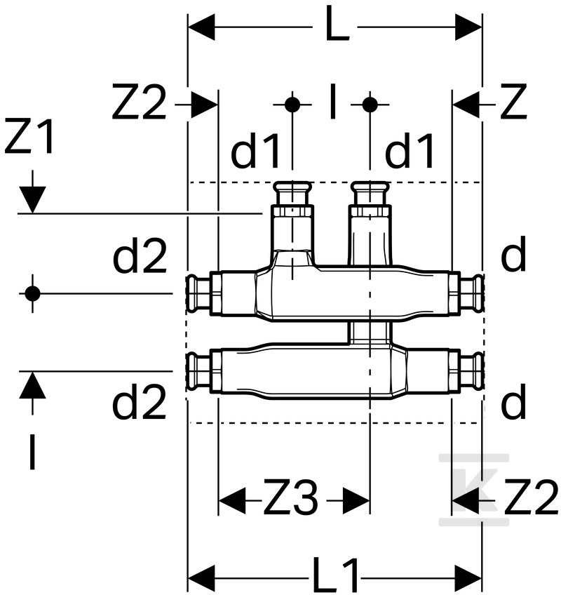 Geberit Mapress cross tee with - 63115