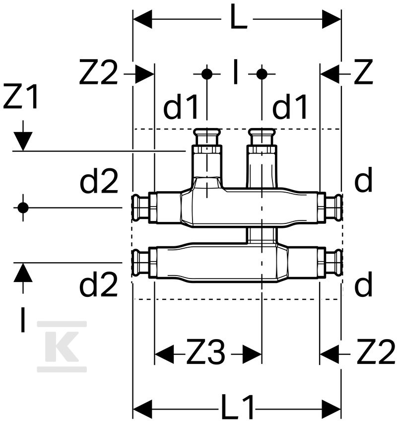 Geberit Mapress cross tee with - 63117