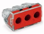 Junction box connector for single and multi-wire conductors max. 6 mm² 3-conductor housing color transparent cover color red Ambient temperature max. 60 ° C 6.00 mm²