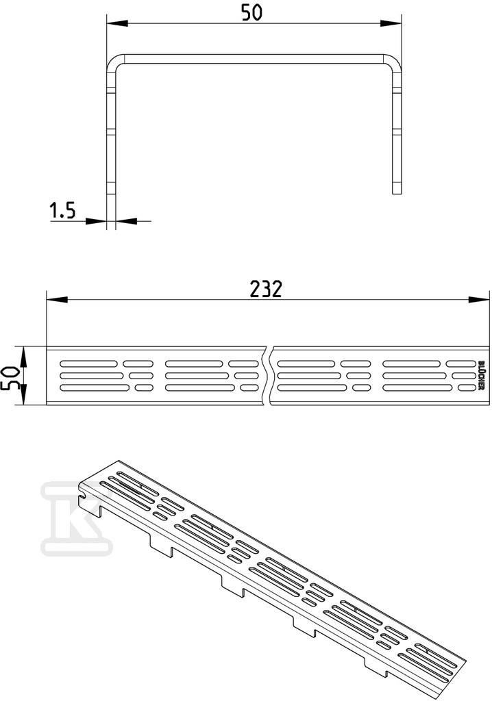 Linear grating for WaterLine channels, - 697.006.030