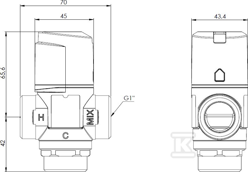 Thermostatic mixing valve ATM 361 DN20, - 1236110