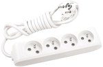 Portable 4-way extension cord with grounding and 1.5m contact shutters, white color