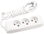 3-way portable extension cord with grounding and 1.5m contact shutters, white color