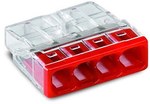 COMPACT connector for junction boxes for solid conductors maximum 2.5 mm² 4-wire housing color transparent cover color red ambient temperature maximum 60 ° C (T60) 2.50 mm² transparent