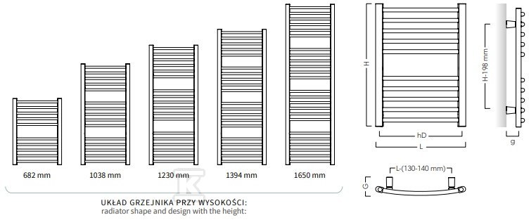 Grzejnik drabinkowy AMBRA R 400x1230, - AMBR-40/120