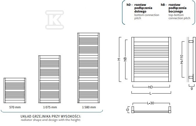 FRAME Leiterheizkörper 40X110 449W, - FRA-40/110