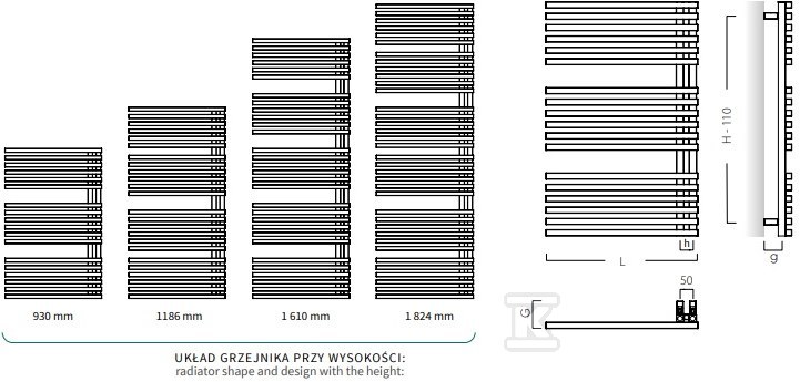 Grzejnik drabinkowy GIULIETTA 500X1186, - GLT-50/120C31