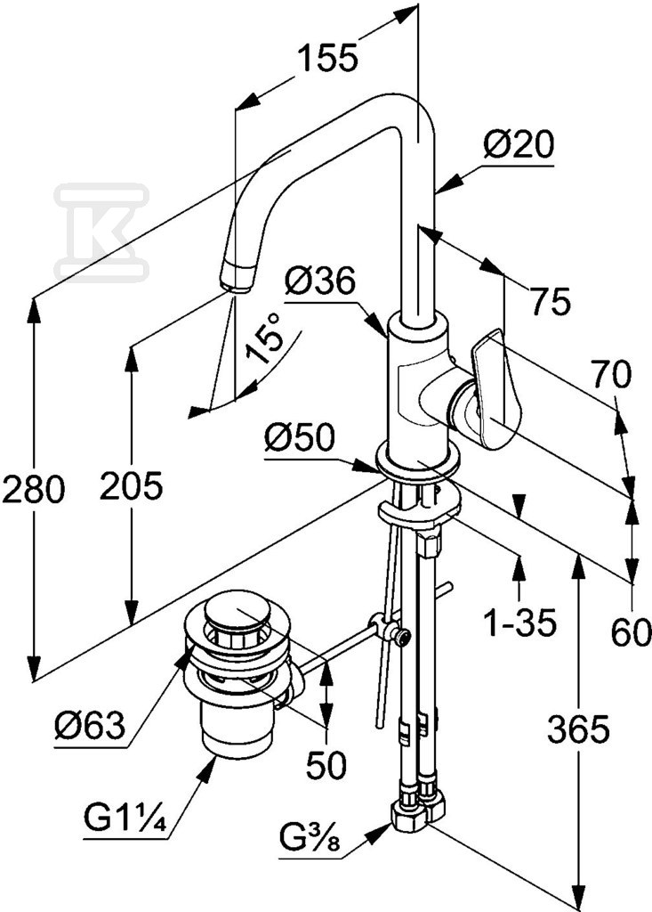 KLUDI PURE & SOLID Single lever basin - 340250575