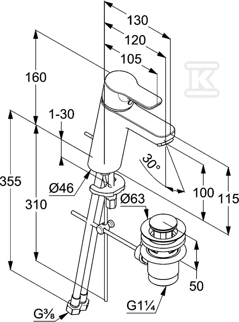 KLUDI PURE & EASY XL Single lever basin - 372900565