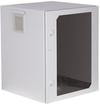 Závěsná skříň 19" 15Ux600x600 mm IP 54, masivní boční stěny, dveře se sklem, vnější, RAL 7035