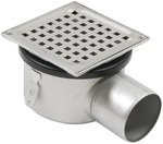 Adjustable body of the bathroom inlet with a grate (to be purchased siphon 502.050.110 and optional filter 502.000.000 S), horizontal outflow, square grate, low model Ø75 MM