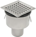 Adjustable body of the bathroom drain with a square grate 140x 140 (optional siphon 502.050.110 and optional filter 502.000.000 S) vertical drain Ø75 MM