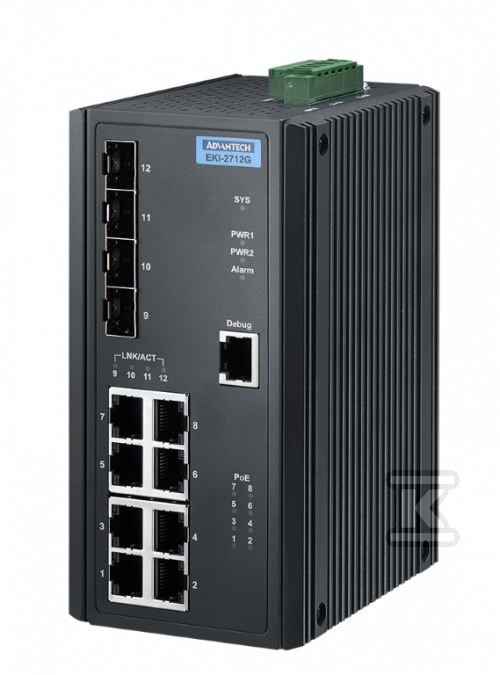 ПЕРЕМИКАЧ 8xGPoE+, 4xSFP темп. - EKI-2712G-4FPI-AE