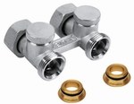 Double shut-off straight radiator valve FUSION (for VKO compact radiators) with 2 intermediate sleeves nickel plated 3/4"