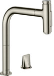 Bateria zlewozmywakowa Metris Select M71 2-otworowa jednouchwytowa 200, wyciągana wylewka, 2jet, sBox stal szlachetna