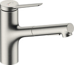 Bateria kuchenna 150, wyciągana wylewka, 2 strumieniowa, sBox lite Zesis M33 stal Szlachetna Finish